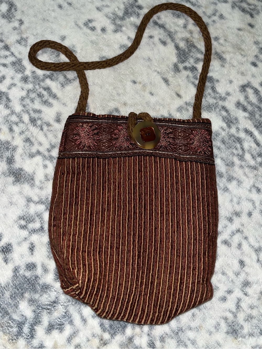 Boho Shoulder Pouch Bag Hippie Braided Strap Button Closure Festival Brown Rust